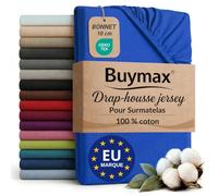 Buymax - Drap-Housse Surmatelas 180x200 cm - 100% Coton - Bleu foncé | Jersey doux et respirant, certifié OEKO-TEX, bonnet jusqu’à 10 cm, idéal pour surmatelas et maintien sans plis.