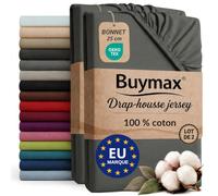 Buymax - Lot de 2 draps-Housses 120x200 cm - 100% Coton - Anthracite | Jersey doux et respirant, certifié OEKO-TEX, bonnet jusqu’à 25 cm et élastique intégral pour un maintien fiable.