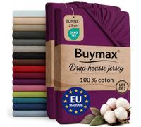 Buymax - Lot de 2 draps-Housses 140x200 cm - 100% Coton - Aubergine | Jersey doux et respirant, certifié OEKO-TEX, bonnet jusqu’à 25 cm et élastique intégral pour un maintien fiable.