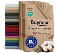 Buymax - Lot de 2 draps-Housses 140x200 cm - 100% Coton - Sable | Jersey doux et respirant, certifié OEKO-TEX, bonnet jusqu’à 25 cm et élastique intégral pour un maintien fiable.