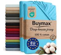 Buymax - Lot de 2 draps-Housses 140x200 cm - 100% Coton - Turquoise | Jersey doux et respirant, certifié OEKO-TEX, bonnet jusqu’à 25 cm et élastique intégral pour un maintien fiable.
