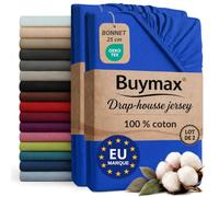 Buymax - Lot de 2 draps-Housses 160x200 cm - 100% Coton - Bleu foncé | Jersey doux et respirant, certifié OEKO-TEX, bonnet jusqu’à 25 cm et élastique intégral pour un maintien fiable.