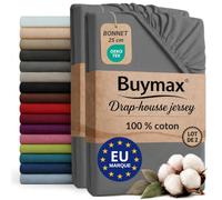 Buymax - Lot de 2 draps-Housses 160x200 cm - 100% Coton - Gris Anthracite | Jersey doux et respirant, certifié OEKO-TEX, bonnet jusqu’à 25 cm et élastique intégral pour un maintien fiable.