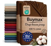 Buymax - Lot de 2 draps-Housses 180x200 cm - 100% Coton - Marron Chocolat | Jersey doux et respirant, certifié OEKO-TEX, bonnet jusqu’à 25 cm et élastique intégral pour un maintien fiable.