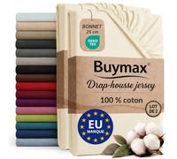 Buymax - Lot de 2 draps-Housses 80x200 cm - 100% Coton - Beige | Jersey doux et respirant, certifié OEKO-TEX, bonnet jusqu’à 25 cm et élastique intégral pour un maintien fiable.