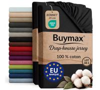 Buymax - Lot de 2 draps-Housses 80x200 cm - 100% Coton - Noir | Jersey doux et respirant, certifié OEKO-TEX, bonnet jusqu’à 25 cm et élastique intégral pour un maintien fiable.