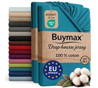 Buymax - Lot de 2 draps-housses 80x200 cm - 100% coton - Pétrole | Jersey doux et respirant, certifié OEKO-TEX, bonnet jusqu’à 25 cm et élastique intégral pour un maintien fiable.