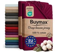 Buymax - Lot de 2 draps-Housses 90x200 cm - 100% Coton - Bordeaux | Jersey doux et respirant, certifié OEKO-TEX, bonnet jusqu’à 25 cm et élastique intégral pour un maintien fiable.
