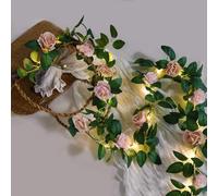 buywin Guirlande lumineuse de fleurs de 1,8 m, guirlande de roses artificielles à piles avec 20 LED, lumière rose à suspendre en soie pour fête de mariage, décoration murale de table (rose)