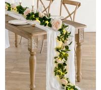 buywin Lot de 2 guirlandes lumineuses roses à suspendre avec fleurs de | Décoration de plantes artificielles de roses, guirlande de fleurs pour fête de mariage, chemin de table