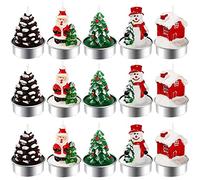 BUZIFU 15 Pièces Bougies Chauffe-Plat de Noël 5 Motifs Fait à la Main Délicat Père Noël, Bonhomme de Neige, Pommes de Pin, Maison, Bougie Sapin de Noël, Bougies de Décoration de Noël