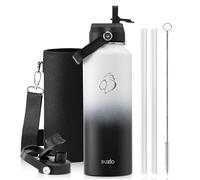 BUZIO Bouteille d'eau isotherme avec couvercle en paille et bouchon flexible, double bouteille d'eau sous vide en acier inoxydable, froide pendant 48 heures chaude pendant 24 heures, 40 oz