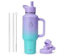 BUZIO Bouteille d'eau isotherme compatible porte-gobelet, gobelet de voyage en métal de 1,18 L (40 oz) avec poignée, thermo compatible lave-vaisselle avec paille, garde au froid pendant 48 heures