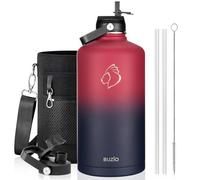 BUZIO Bouteille d'eau isotherme de 3,8 l avec couvercle à paille et manchon de transport (froid pendant 48 heures) en acier inoxydable hydro métal - Rouge ru leu marine