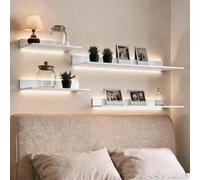 BVCL Étagère Murale Tablette Flottante en Métal avec Lumières LED | Étagère Suspendue Lumineuses avec Rebord Anti-Chut pour Salon, Cuisine, Toilettes, Décoration et Rangement(White,80cm)