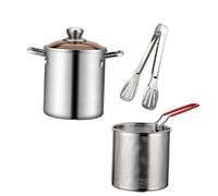 Bvdfgk Friteuse Bassine Profonde Acier Inox Mini Poêle Passoire Louche Poignée Antidérapante Convient pour Cuisson Vapeur Adaptée à Maison Restau, avec pince