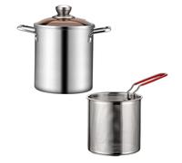 Bvdfgk Friteuse Bassine Profonde Acier Inox Mini Poêle Passoire Louche Poignée Antidérapante Convient pour Cuisson Vapeur Adaptée à Maison Restau, avec panier à friteuse