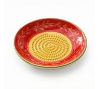 Bvdfgk Moulin à Ail Manuel Assiette Ronde Céramique Surface Texturée Bord Imprimé Fonction Concave Convient à Cuisine, Rouge, Rouge Avec Motif Floral Jaune Et Bordure Verte