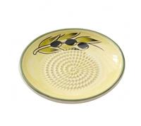 Bvdfgk Moulin à Ail Manuel Assiette Ronde Céramique Surface Texturée Bord Imprimé Fonction Concave Convient à Cuisine, Jaune, Jaune Avec Motif Olive Et Bordure Verte