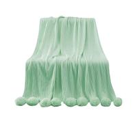 Bvdfgk Plaid Tricoté, Couverture Douillette et Légère à Pompons, Cadeau En Forme de Boule, Couverture Décorative, 100 Cm X 105 Cm, pour Salon, Canapé, Adulte, Vert