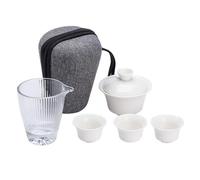Bvdfgk Théière de Ensemble Nomade Bol à Couvercle et Pichet de en Verre avec Tasses Assorties Stockage Organisé pour Mobilité Recommandée pour Amateurs de Thé et Usage Quotidien, Style 1