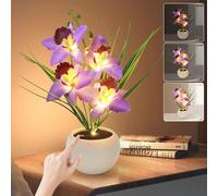 BVI BOOMERVIVI Veilleuse en forme de fleur artificielle - Intensité variable - Rechargeable par USB - Avec vase - Lampe de table LED décorative pour festival, fête, décoration d'intérieur (violet)