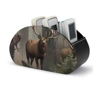 BVKWNTSA Creative Home Furnishings Boîte de rangement à 5 compartiments pour salon, chasse, cerf, ours, élan, télécommande, rangement de bureau, papeterie, boîte de rangement en cuir PU