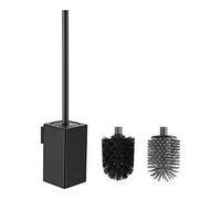 BVL Brosse WC noire, montage mural, brosse de toilette, en silicone, design carré unique, avec 2 têtes de brosse