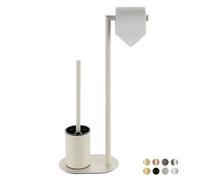 BVL Porte Papier Toilette avec Brosse WC Blanc, Porte Rouleau Papier Toilette Debout en Acier Inoxydable avec Brosse de Toilette, Base Ovale Set De Toilette WC