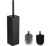 BVL WC Brosses et supports noirs, brosse de toilettes en métal avec 2 têtes de brosse incluses, brosse de toilettes carrée sur pied en silicone pour la salle de bains
