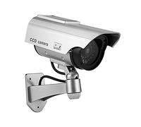 BW Caméra factice - Fausse caméra de vidéosurveillance à énergie solaire avec lumière LED clignotante, utilisation en intérieur et extérieur pour la maison et le travail (argenté, 1 pièce)