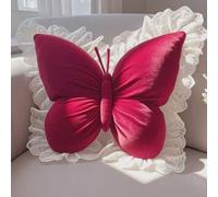 BWGHBH Coussin décoratif Papillon en Dentelle, Soutien Lombaire, Bloc de Dossier, Peluche Douce et Moelleuse pour canapé, Chambre, siège Auto, Appui-tête Moelleux, 50 x 45 cm, Rouge