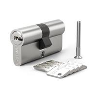 Bwintech 1 Cylindre en Laiton Euro 45/45mm, Serrure arillet de 90mm avec 5 Clés Horizontales en Laiton,Anti-Picking, Anti-Perçage, Anti-Snap, Anti-Bumping,Nickel Satiné