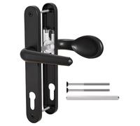 Bwintech 1 Pcs Poignée de Porte en Aluminium Noir pour Porte en PVC, Levier/Pad déporté 92mm, 211mm Distance de Trou de Vis, 243mm Longueur de Plaque Poignée de Porte Avant pour Porte en PVC