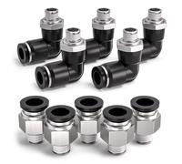 Bwintech 10 Pcs manchon de carte 6mm à 1/8 "BSP mâle traversant et coude de 90 degrés raccord pneumatique, adaptateur de ligne d'air à libération rapide PL6-01 / PC6-01