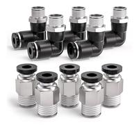 Bwintech 10 Pcs manchon de carte de 4mm à 1/4 "BSP mâle traversant et coude de 90 degrés raccord pneumatique, adaptateur de ligne d'air à libération rapide PL4-02 / PC4-02