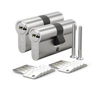 Bwintech 2 Cylindre en laiton Euro 30/30mm, serrure arillet de 60mm avec 10 clés horizontales en laiton,anti-crochetage, anti-perçage, anti-claquement, anti-choc,nickel satiné