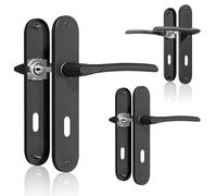 Bwintech 3 Set Poignée Classique Noir Mat Avec Trou de Serrure, Distance de Trou de Vis 195mm, Espacement de Trou de Serrure 70mm Convient aux Portes Intérieures de Chambre à coucher