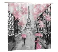 BWWHCCTI Rideau de douche avec 12 crochets en plastique opaques et imperméables à séchage rapide pour salle de bain Motif Paris Tour Eiffel Rose 183 x 183 cm