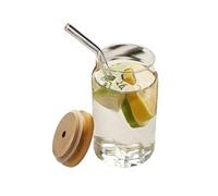 Bx9rE7tK3g gobelets en verre Verres transparents avec couvercle et paille, 350/450/550 ml, en verre borosilicate haute résistance, for cola, jus, thé glacé boissons froides Tasses en verre(Grand)