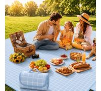 BXFUL Couverture de Pique-Nique Imperméable, Tapis de Pique-Nique de Camping et Léger avec Poignée, Tapis de Plage Lavable et Portable pour Camping, Parc, Randonnée, Jardin (C-Bleu,200x200cm)