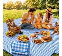 BXFUL Couverture de Pique-Nique Imperméable, Tapis de Pique-Nique de Camping et Léger avec Poignée, Tapis de Plage Lavable et Portable pour Camping, Parc, Randonnée, Jardin (A-Bleu,150x120cm)