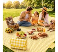 BXFUL Couverture de Pique-Nique Imperméable, Tapis de Pique-Nique de Camping et Léger avec Poignée, Tapis de Plage Lavable et Portable pour Camping, Parc, Randonnée, Jardin (A-Jaune,150x150cm)
