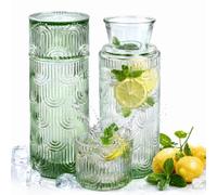 BXUUXA Carafe à Eau de Chevet et Tasse en Verre, Pichet 640 ml avec Gobelet | Carafe et Verre de Chevet en Cristal Carafe à Eau avec Ensemble de Verre 180ml pour Table de Nuit, Bureau ou Bain de Bouche