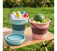 BXUUXA Seau Pliable 5 L, 2 Pièces Sceau Retractable en Silicone Sceau Menage avec Poignée Bassine Pliable pour Jardinage Voyages Pêche Nettoyage Camping Randonnée (Rose et Vert)