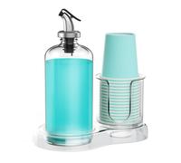 BYAWAY Distributeur de bain de bouche pour salle de bain avec porte-gobelet, récipient amovible en verre de 473,6 g, distributeur de lave-bouche rechargeable pour comptoir avec plateau en PC, 14