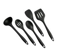 BYbrutek Set d'ustensiles de Cuisine en Silicone sans BPA - cuillère, louche et spatule - Passe au Lave-Vaisselle - Antiadhésif - Résistant à la Chaleur (5 PCS Noir)
