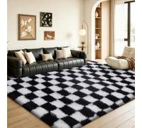 BYBSRLL Tapis à carreaux pour chambre à coucher, salon, chambre d'enfant, de bébé, dortoir, salon, tapis de sol épais, doux et moelleux, motif damier, 90 x 150 cm, noir et blanc