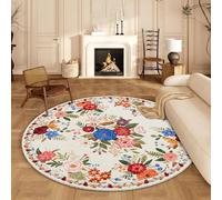 BYBSRLL Tapis Rond 120 cm, Lavable & Antidérapant Doux à Poil Court, Motif Fleuri Vintage Boho, pour Salon, Chambre, Chambre d'enfant, Chambre d'amis, Salle à Manger, Bureau, Beige