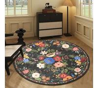 BYBSRLL Tapis Rond 120cm Lavable Machine, Moquette Antidérapante Poil Bas Style Boho, Motif Floral Oriental Doux pour Salon, Chambre, Cuisine, Nursery, Bureau